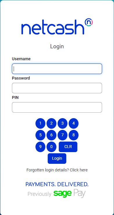 netcash login screen