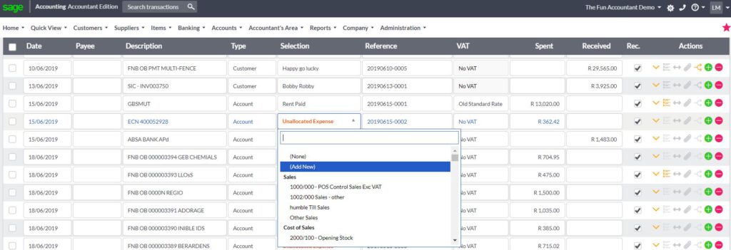 sage cloud adding an account in bank