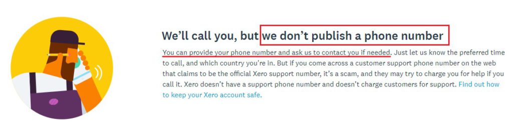 Xero don't publish a phone number