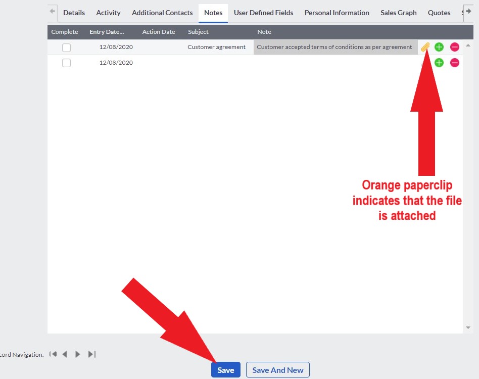 save attachment to sage customer notes