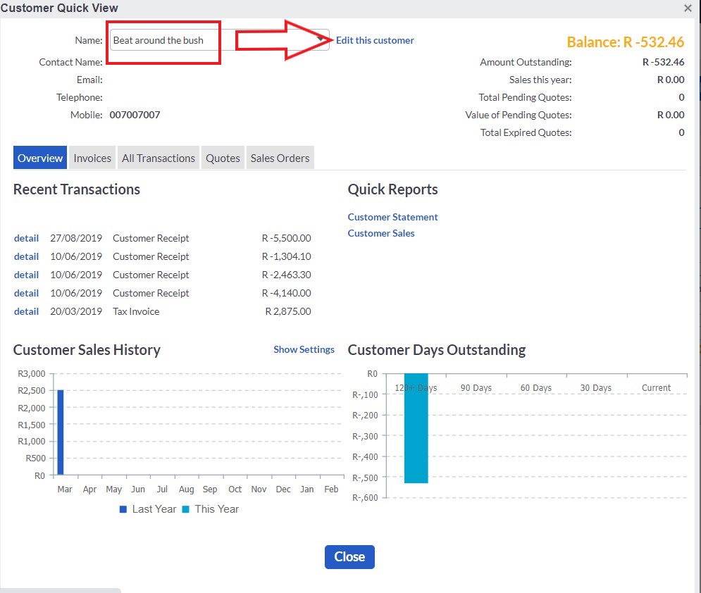 sage select customer and edit