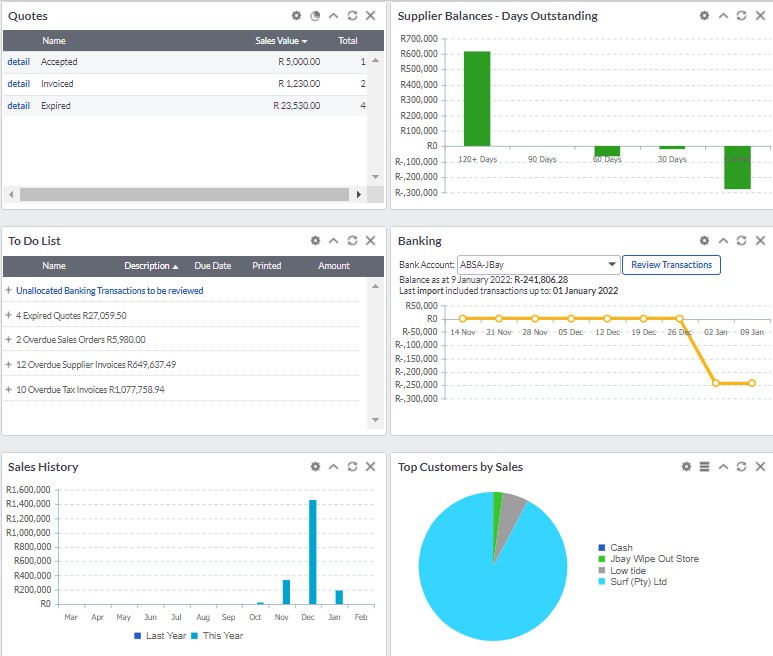 main dashboard in Sage Business Cloud Accounting