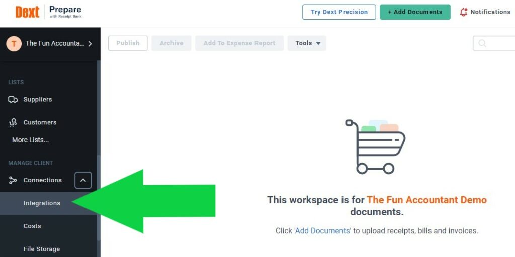 Linking Dext to Sage Step 1: Navigation