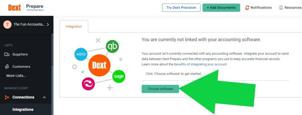 Linking Dext to Sage Step 2: Choose software