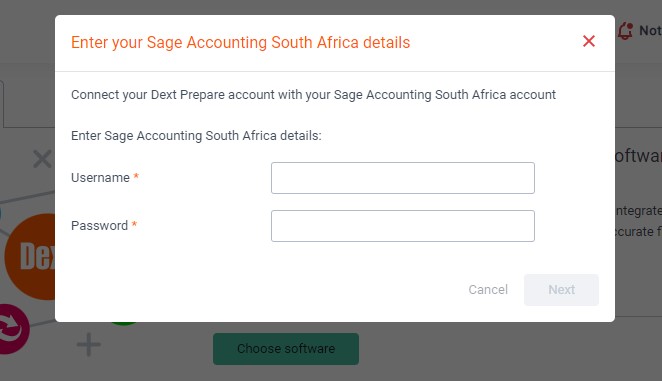 Linking Dext to Sage Step 4: Login details