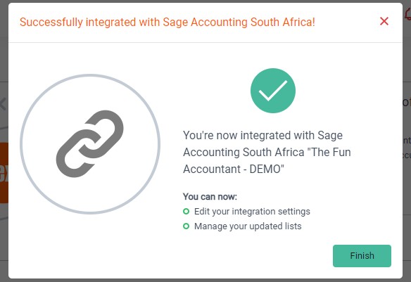 Linking Dext to Sage Step 6: You are now integrated with Sage South Africa
