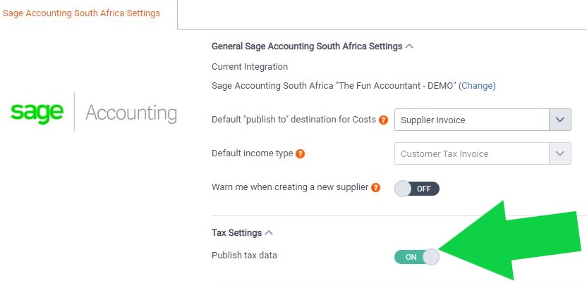Linking Dext to Sage tax settings