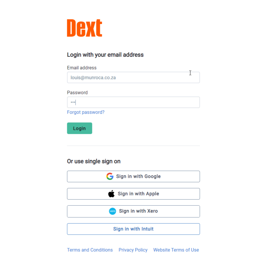 Dext login to web app