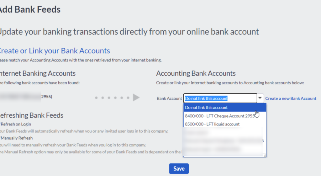 Sage bank feeds matching accounting bank with internet banking