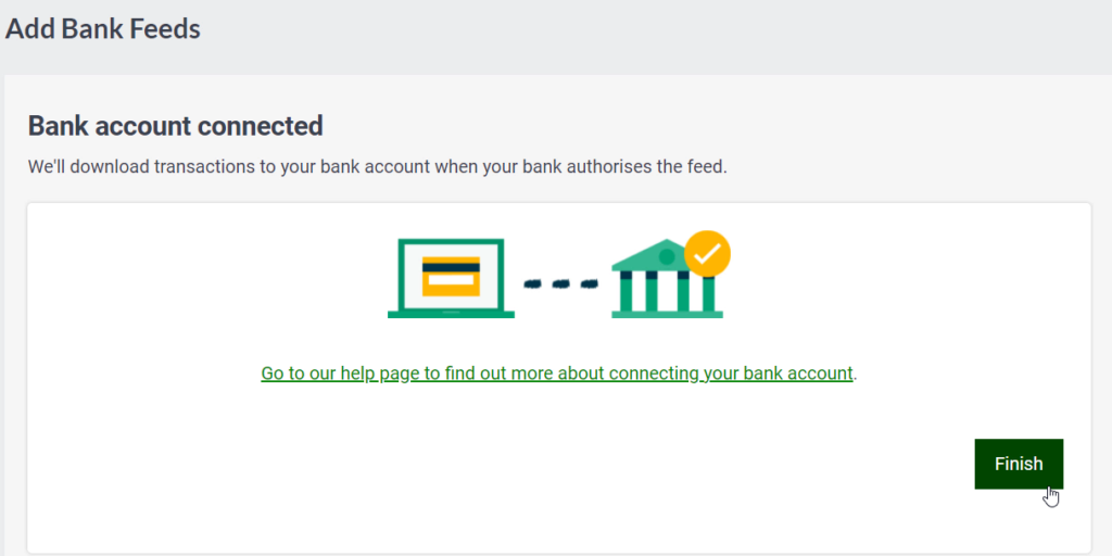 Sage bank feeds message connected