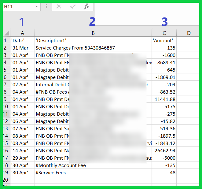 3 CSV columns needed for importing into Sage Accounting