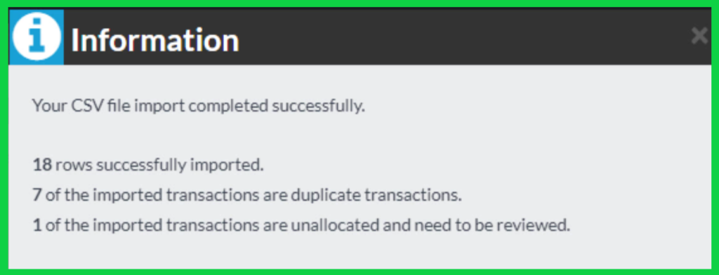 Sage Accounting CSV file imported successfully 