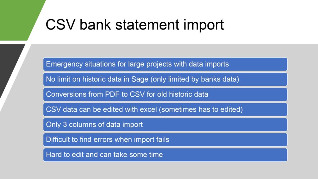 TFA Sage Accounting CSV bank uploads