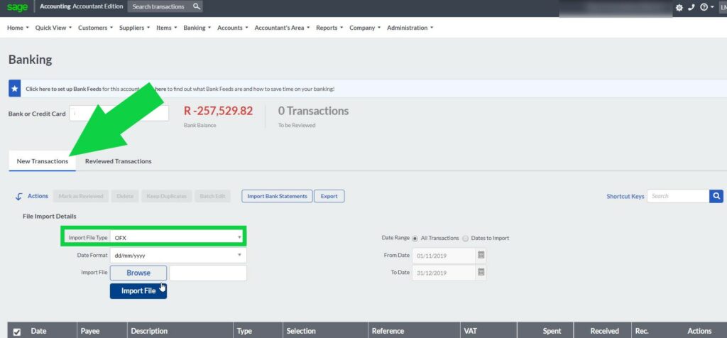 TFA Sage Accounting OFX import new transactions