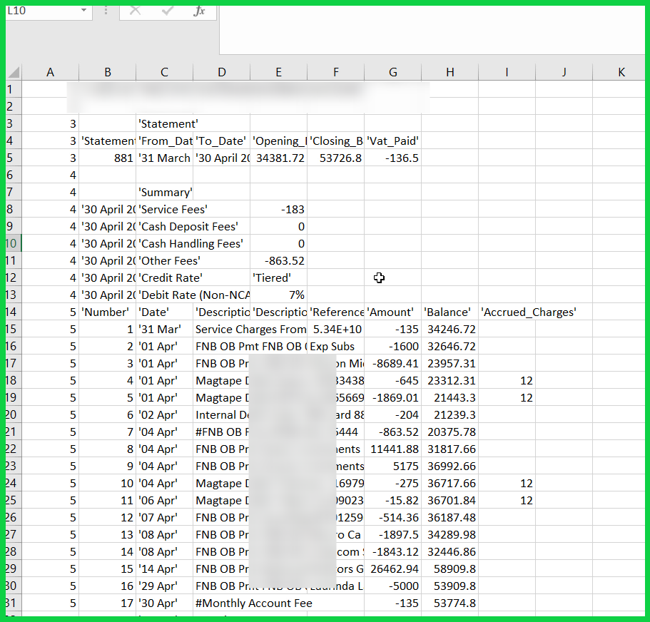 raw CSV bank transactions file