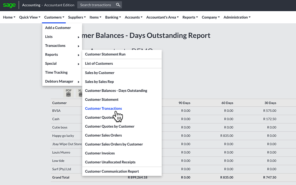 navigate to customer ledger in Sage Accounting