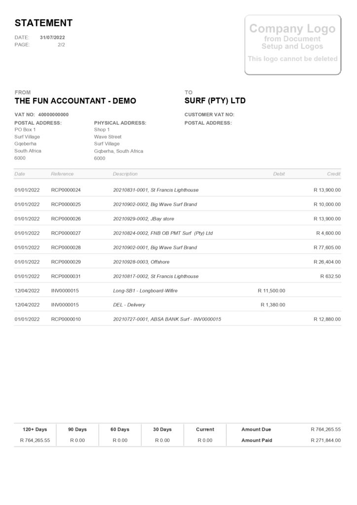 Sage accounting customer statement