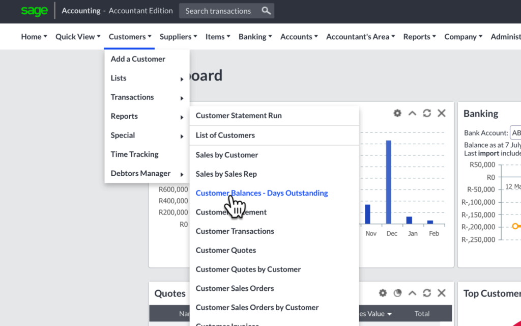 Navigate to customer balances days outstanding report