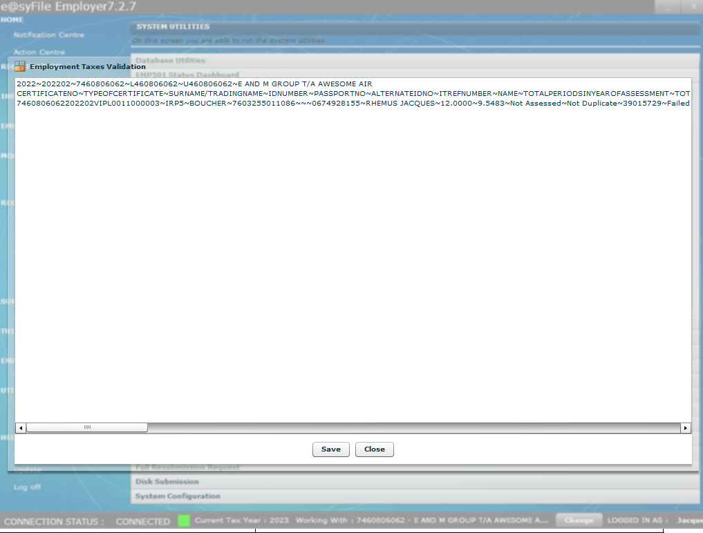 Validation calculation file on SARS E@syFile