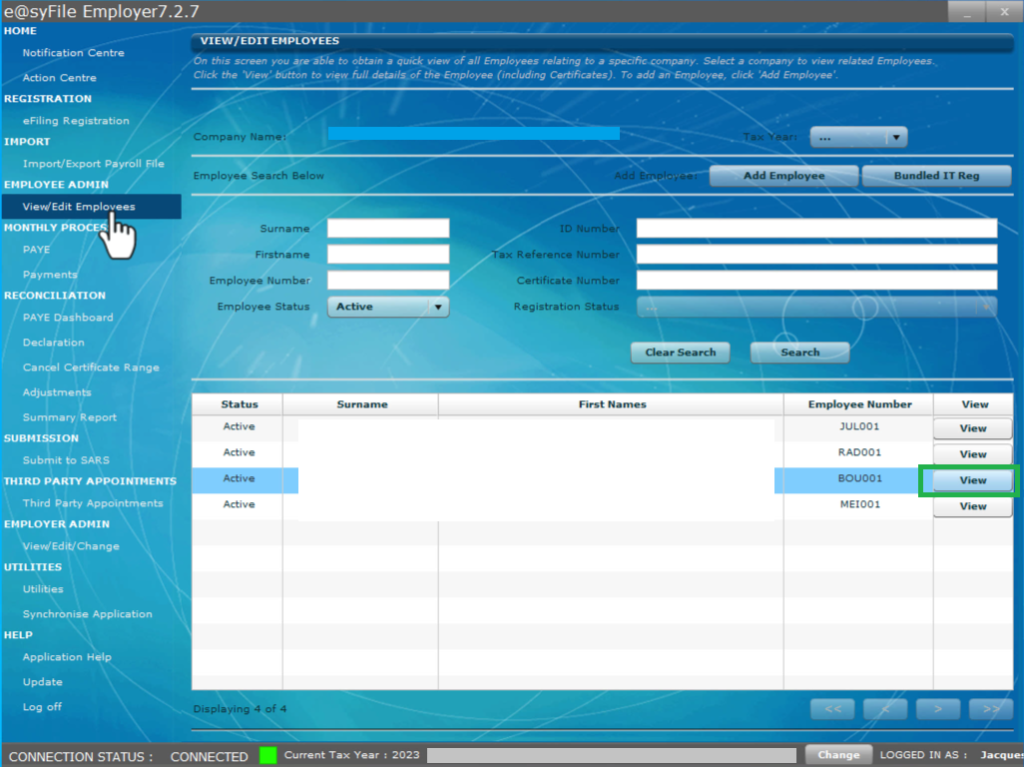 View employee's in E@syFile 