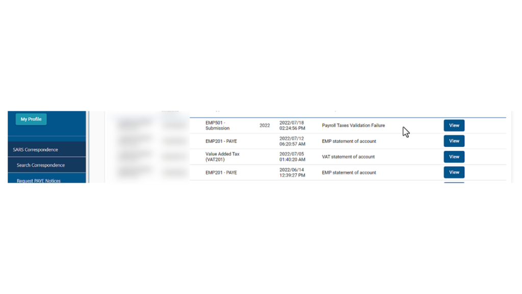 SARS correspondence on Efiling