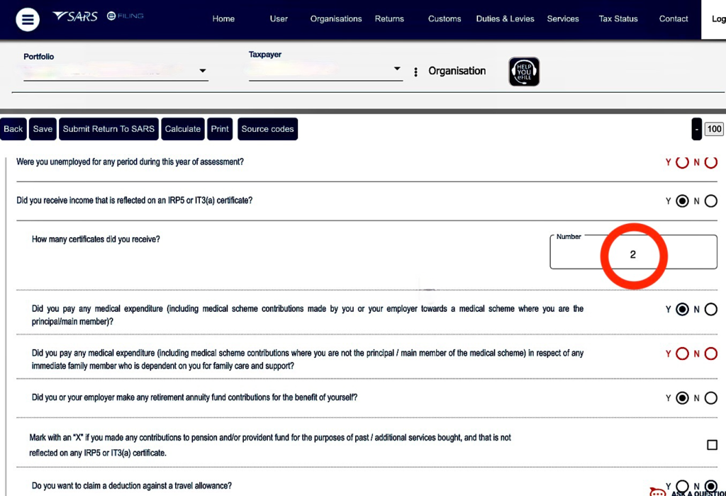 SARS efiling ITR12 open IRP5 section