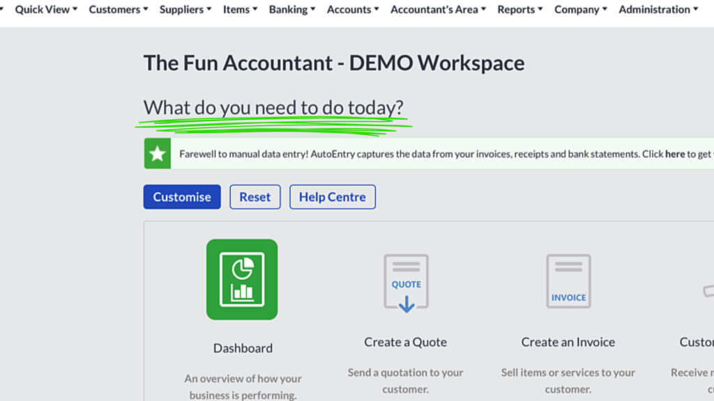 sage workspace by the fun accountant what do you need to do today
