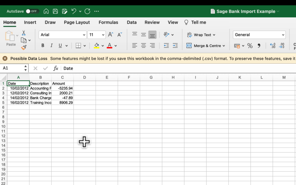 sage accounting bank import how it looks