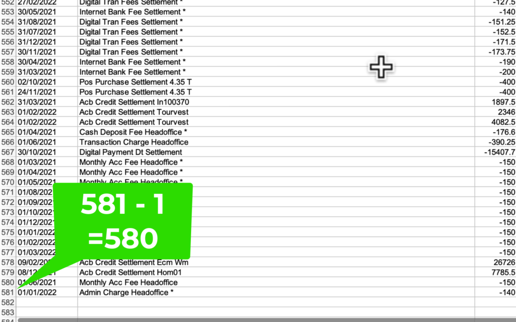 sage bank import count number of excel transactions