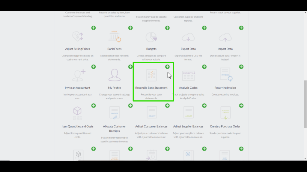 sage workspace bank reconciliation widget add