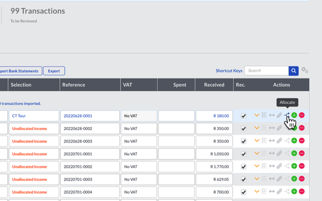 Allocate icon in Sage banking.