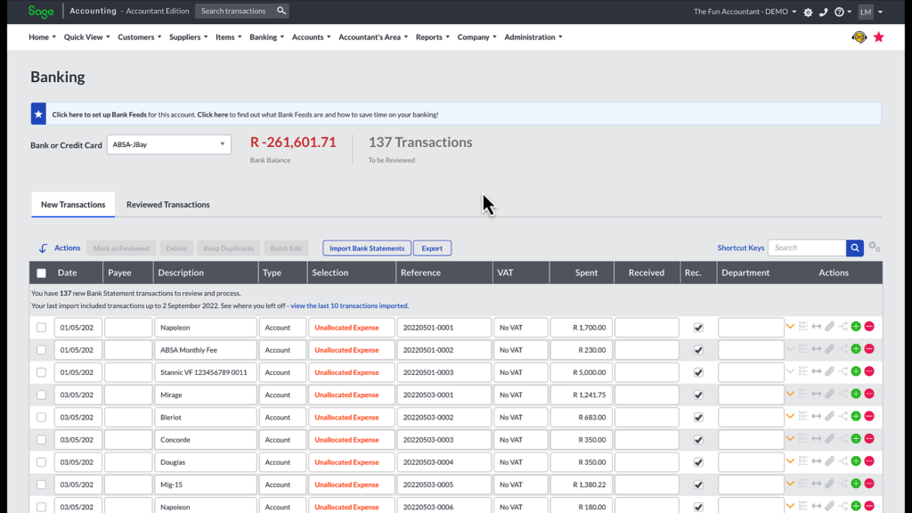 Sage Accounting banking overview