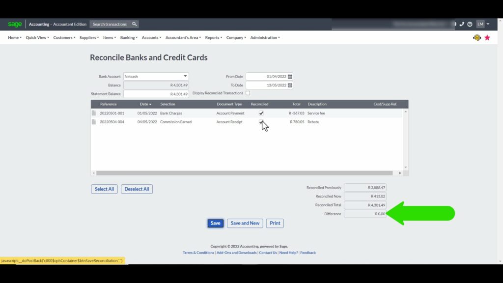 clear bank transactions on sage bank reconciliation.