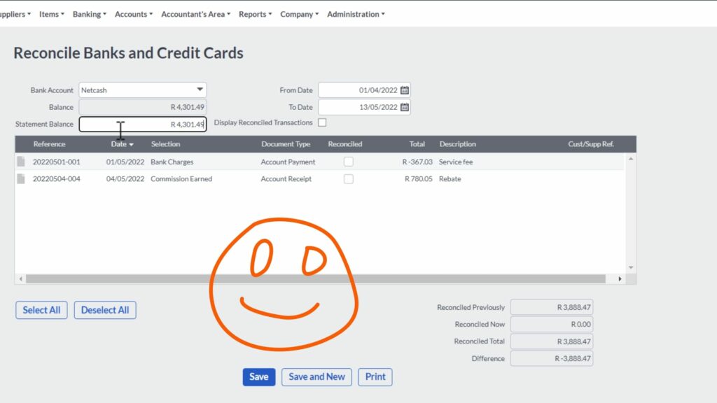 sage bank reconciliation enter bank statement balance.