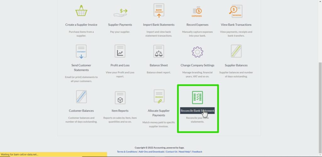 navigate directly to perform a bank reconciliation on sage accounting