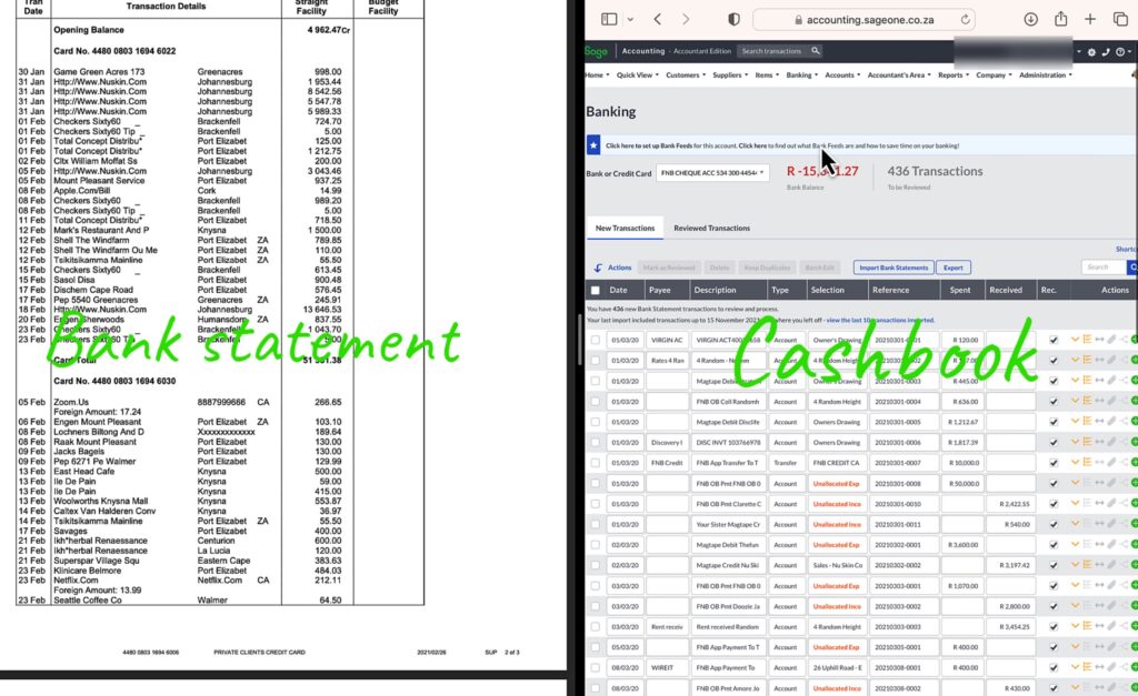 Bank statement vs Sage cash book