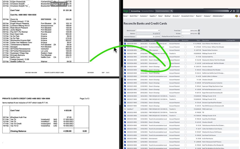 Correlate bank statement to cash book in Sage Accounting