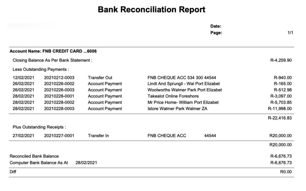 Sage bank reconciliation report 