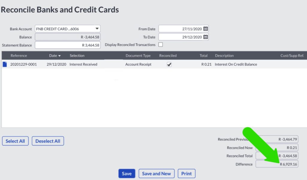 difference due to incorrect bank statement amount entry 