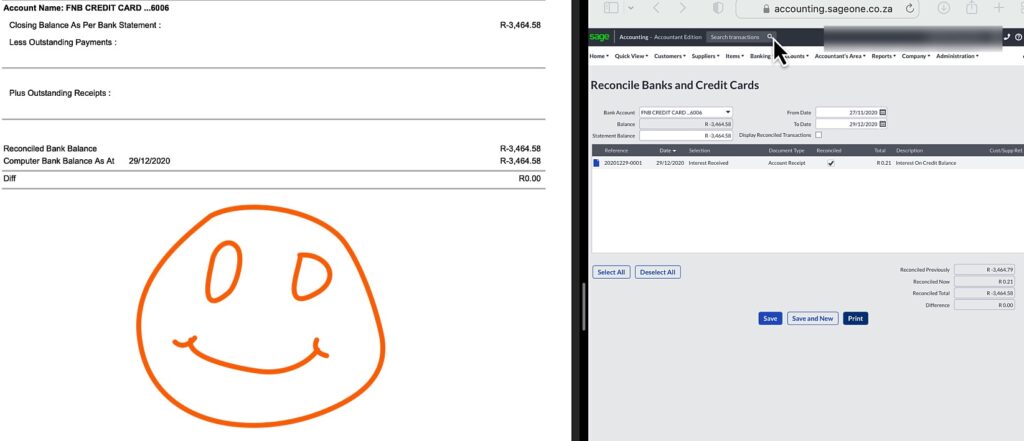 final bank reconciliation report using Sage Accounting