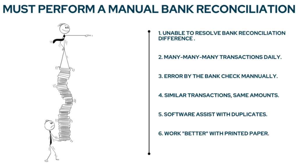 manual bank reconciliation for people who work better of printed paper by the fun accountant Louis Munro CA