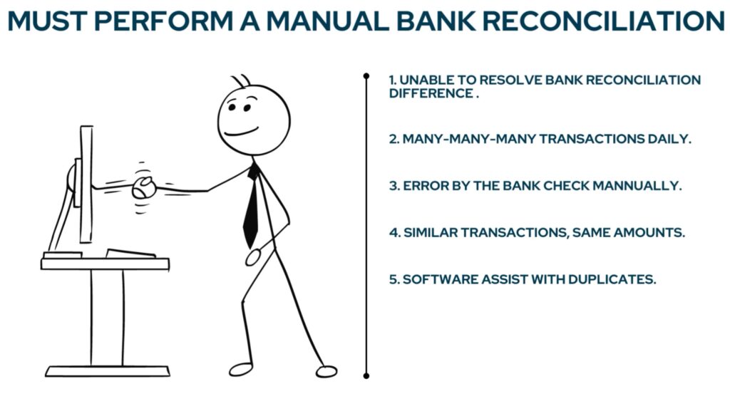 must do a manual bank reconciliation software assist with duplicates by the fun accountant Louis Munro CA