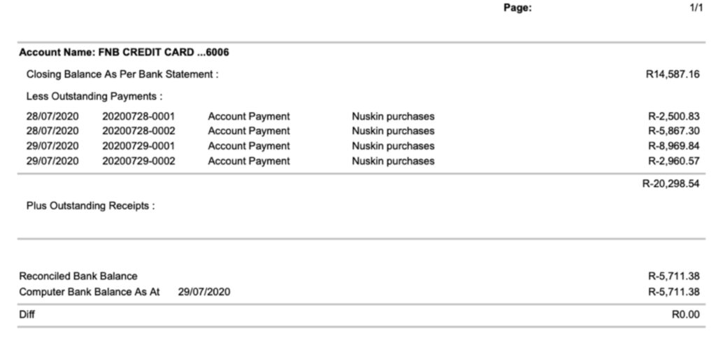 previous period's bank reconciliation by the fun accountant Louis Munro CA