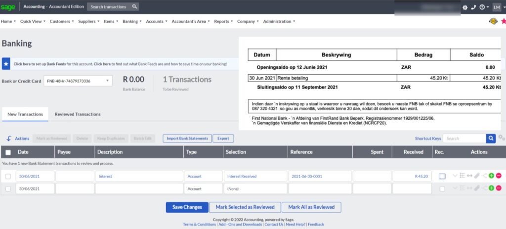 Eleven steps of processing a bank statement in Sage Accounting