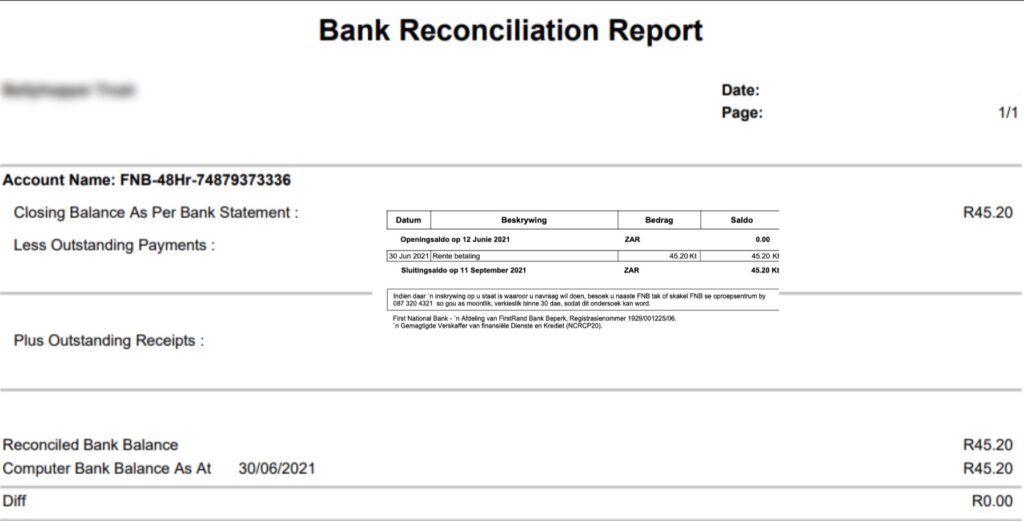 the bank reconciliation report from manually capturing the bank in Sage Accounting