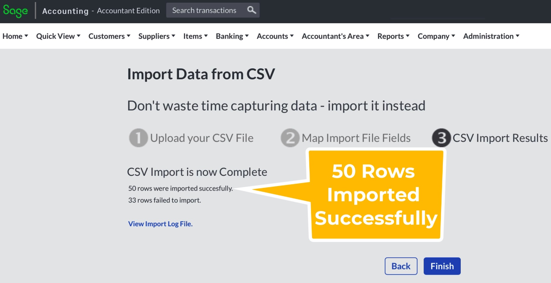 CSV Import Results of customers in Sage Accounting by The Fun Accountant.