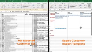 Customer Export list vs Sage Customer Import Template by The Fun Accountant.