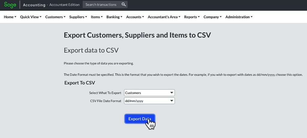 Export customer data to CSV for Sage Accounting Import by The Fun Accountant.