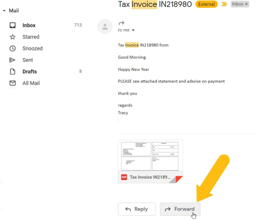 Forward supplier invoice to Dext by The Fun Accountant