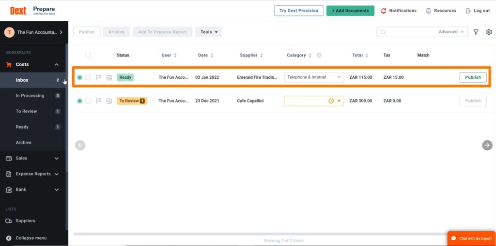 How Dext deals with Costs supplier invoice by The Fun Accountant